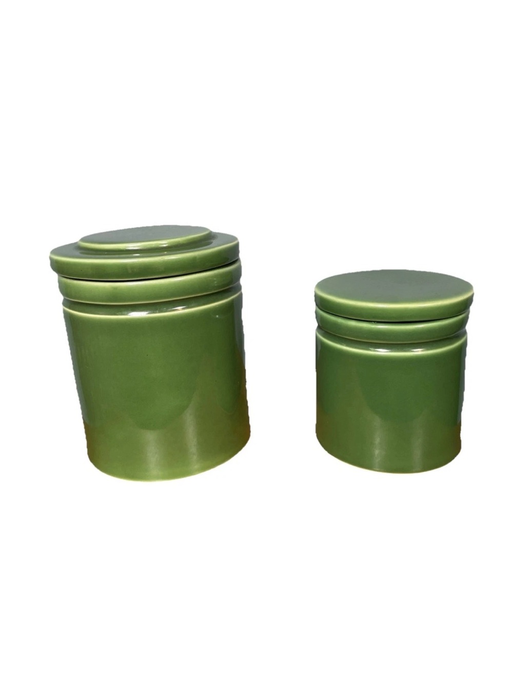 Vintage Furio Ceramic Kitchen Canisters W/ Lid Green 90s Set Of 2